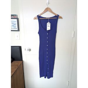 NWT Zara Sleeveless Blue Knit Maxi Dress with Pearly Buttons Sz M